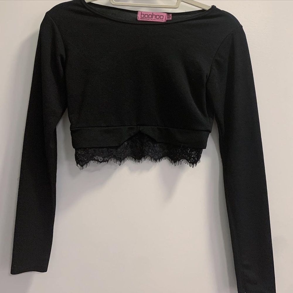 Black Crop Top with Lace Detail - size 2